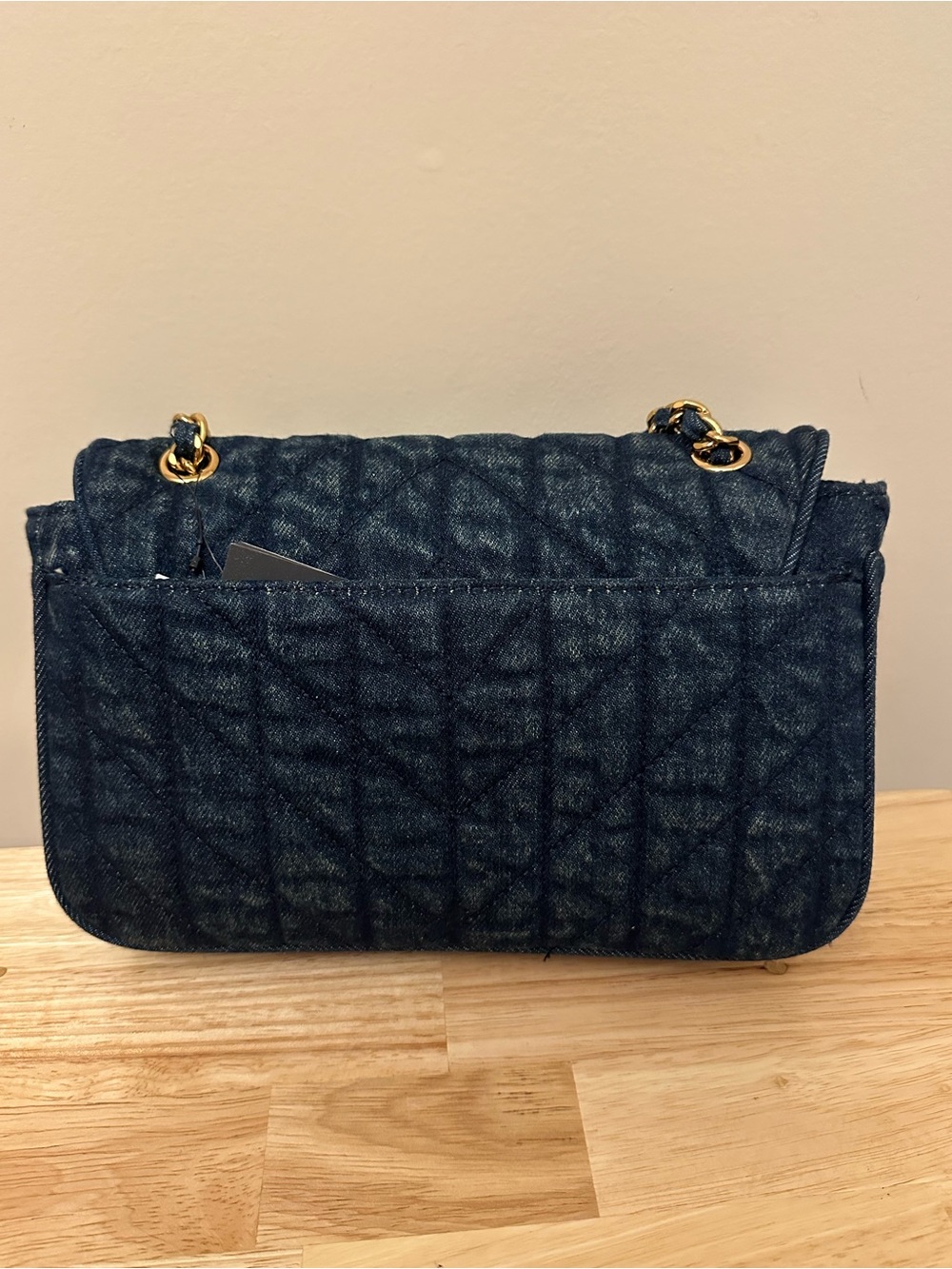 Karl Lagerfeld Quilted Blue Denim Chain Shoulder Bag with Eiffel Charm - Picture 11 of 16
